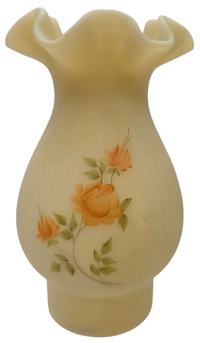 Fenton Glass Signed Globe for Hurricane Lamp Orange-Yellow Roses
